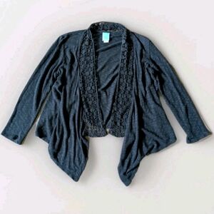 Womens Vtg 90s‎ Open Front Knit Cardigan Medium Crochet Trim Ribbed Boho Witchy